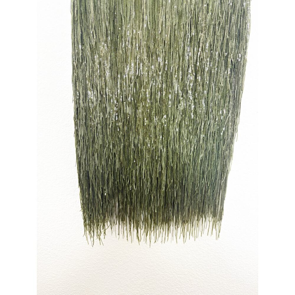 Zara Fringed Sequin Green Tassel Midi Skirt 9125/101 Size Large Party Cocktail - Picture 9 of 12